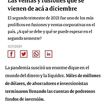 Las ventas y fusiones que se vienen de ac a diciembre